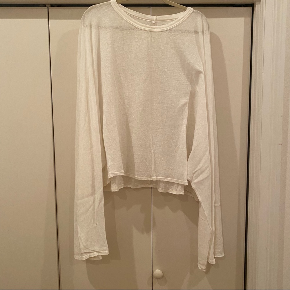 Johnny Was white linen cropped shirt with drapey sleeves